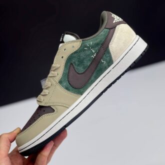 کفش نایک ایر جردن ۱ لو تراویس اسکات سبز قهوه‌ای Nike Air Jordan 1 Low Travis Scott Green Brown