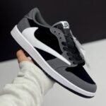 کفش نایک ایر جردن وان لو تراویس اسکات مشکی طوسی چرمی Nike Air Jordan 1 Low Travis Scott Black Grey Leather