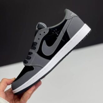 کفش نایک ایر جردن وان لو تراویس اسکات مشکی طوسی چرمی Nike Air Jordan 1 Low Travis Scott Black Grey Leather
