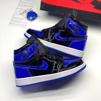 کفش نایک ایر جردن وان ساقدار ورنی پتنت رویال آبی مشکی Nike Air Jordan 1 High OG Patent Royal Blue Black