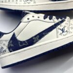 کفش نایک ایر جردن وان لو تراویس اسکات لویی ویتون کرم آبی Nike Air Jordan 1 Low Travis Scott Louis Vuitton Cream Blue