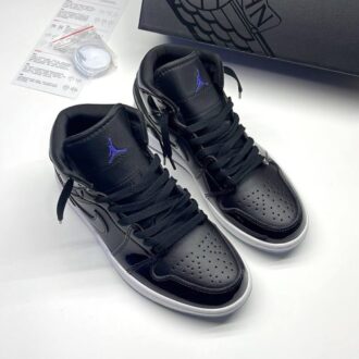 کفش نایک ایر جردن وان ساقدار ورنی اسپیس جم مشکی سفید Nike Air Jordan 1 High Space Jam Black White