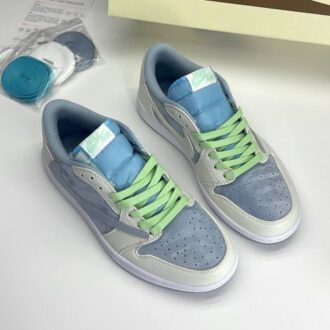 کفش نایک ایر جردن وان لو تراویس اسکات آبی سفید سوئد Nike Air Jordan 1 Low Travis Scott Blue White Sweden