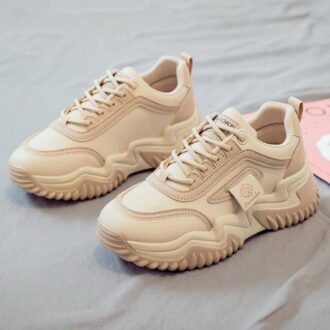 کتونی ساقدار لژدار ضد آب کرم | Waterproof High Top Platform Sneakers Beige