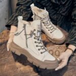 نیم بوت زیپ‌دار سفید کرم | White Cream Zip Ankle Boots