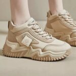 کتونی ساقدار لژدار ضد آب کرم | Waterproof High Top Platform Sneakers Beige