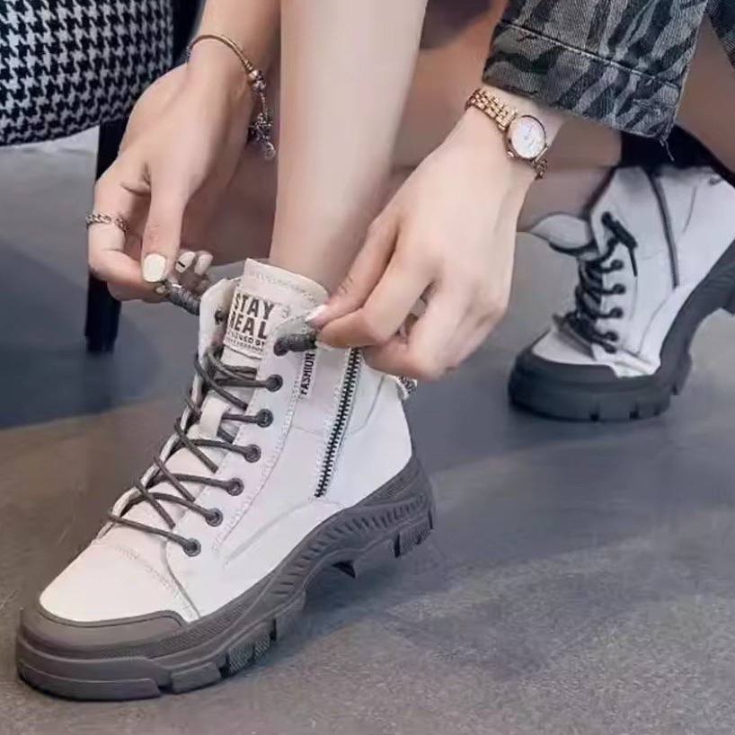 کتونی نیم بوت زیپدار سفید طوسی | White Grey Zip Ankle Boots کتونی نیم بوت زیپدار سفید طوسی | White Grey Zip Ankle Boots