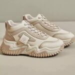 کتونی ساقدار لژدار ضد آب کرم | Waterproof High Top Platform Sneakers Beige