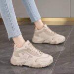 کتونی ساقدار لژدار ضد آب کرم | Waterproof High Top Platform Sneakers Beige