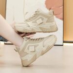 کتونی ساقدار لژدار ضد آب کرم | Waterproof High Top Platform Sneakers Beige