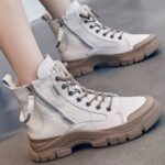 نیم بوت زیپ‌دار سفید کرم | White Cream Zip Ankle Boots