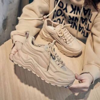 کتونی لژدار طبی کرم | Platform Sneakers Beige