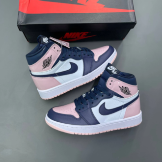کفش نایک ایر جردن وان ساقدار اتومسفر بابل جام صورتی سرمه ای Nike Air Jordan 1 High Atmosphere Bubblegum Pink Navy
