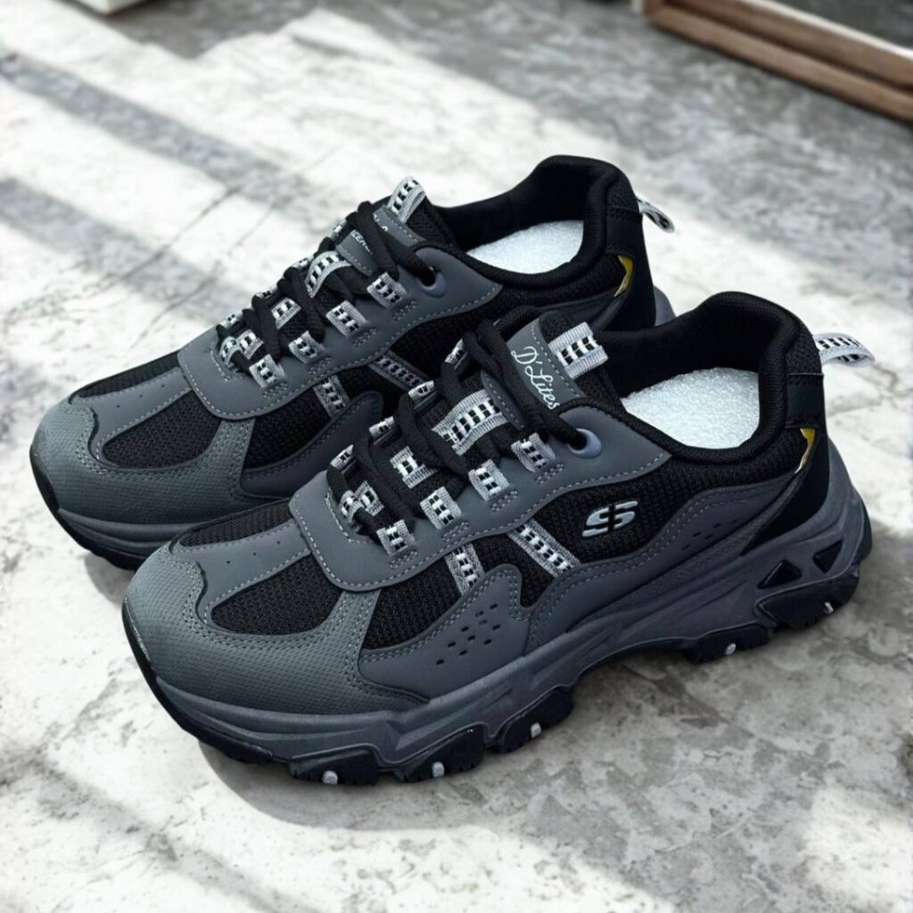کتونی اسکیچرز لژدار مشکی دارک گری Skechers Platform Black Dark Gray Sneakers