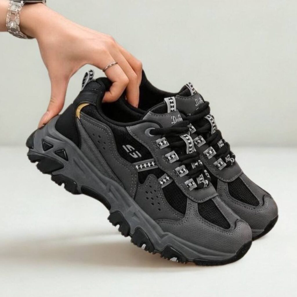 کتونی اسکیچرز لژدار مشکی دارک گری Skechers Platform Black Dark Gray Sneakers