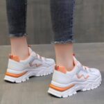 کتونی اسپرت لژدار زنانه طبی موج سفید نارنجی Women's Platform Orthopedic Wave White Orange Sneakers
