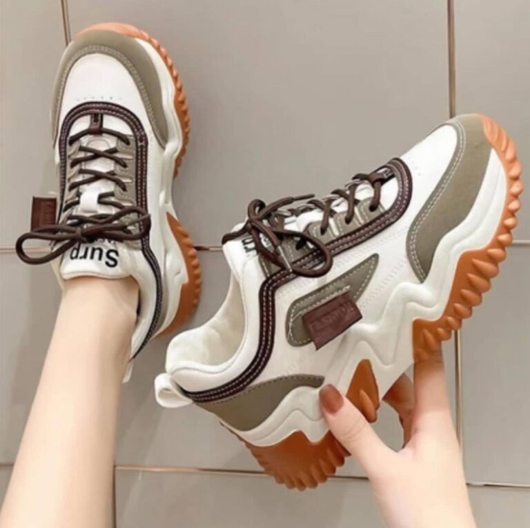کتونی لژدار زنانه قهوه‌ای فشن Women's Brown Platform Fashion Sneakers