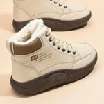 نیم بوت خزدار ضد آب کرم قهوه‌ای Waterproof Fur Lined Beige Brown Boots
