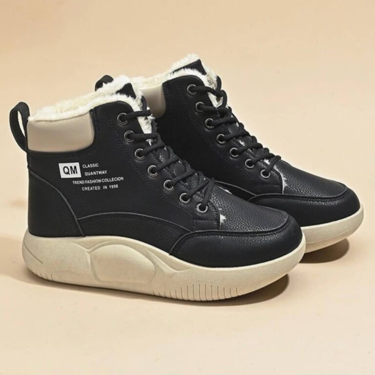 نیم بوت خزدار ضد آب مشکی کرم Waterproof Fur Lined Black Beige Boots