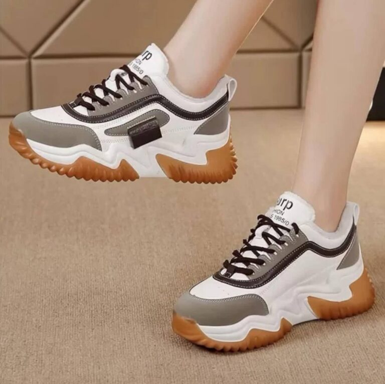 کتونی لژدار زنانه قهوه‌ای فشن Women's Brown Platform Fashion Sneakers