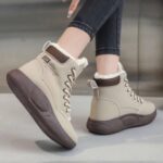 نیم بوت خزدار ضد آب کرم قهوه‌ای Waterproof Fur Lined Beige Brown Boots