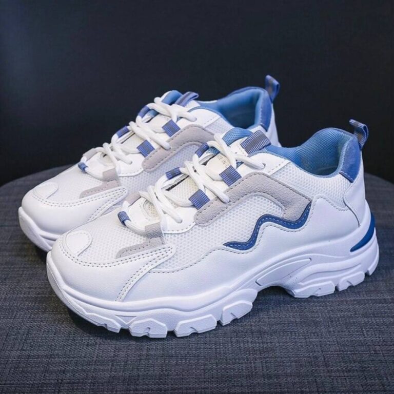 کتونی اسپرت لژدار زنانه طبی موج سفید آبی Women's Platform Orthopedic Wave White Blue Sneakers
