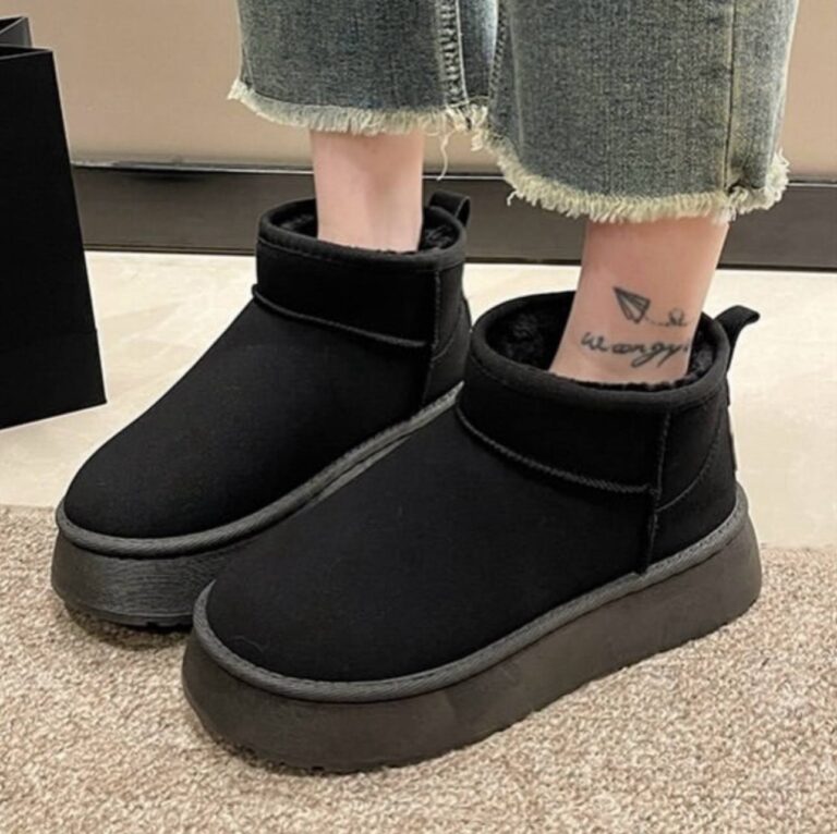 آگ ساقدار خزدار مشکی Black Fur Lined Mid Calf Winter Boots