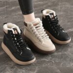 نیم بوت خزدار ضد آب مشکی کرم Waterproof Fur Lined Black Beige Boots