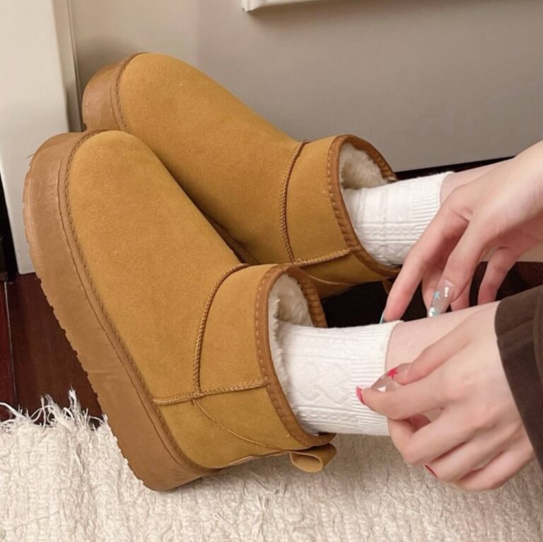 آگ ساقدار خزدار شتری Camel Fur Lined Mid Calf Winter Boots
