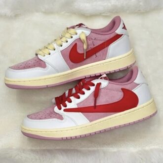کفش نایک ایر جردن وان لو تراویس اسکات شای پینک صورتی Nike Air Jordan 1 Low Travis Scott Shy Pink