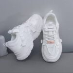 کتونی اسپرت لژدار طبی زنانه مافیایی تمام سفید Women's Mafia Style White Sneakers