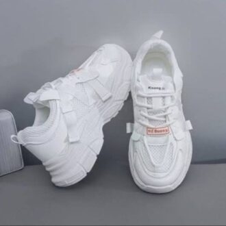 کتونی اسپرت لژدار طبی زنانه مافیایی تمام سفید Women's Mafia Style White Sneakers