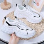 کتونی اسپرت لژدار طبی مدل چونه فانتزی سفید مشکی Women's Chunky Platform Orthopedic White Black Fashion Sneakers