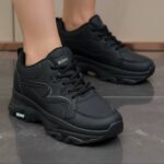کتونی اسپرت لژدار طبی مدل پرنده مشکی Women's Bird Style Platform Orthopedic Black Sneakers