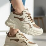 کتونی اسپرت لژدار طبی مدل پرنده ترند 2026 کرم قهوه‌ای Women's Bird Style Platform Orthopedic Trend 2026 Cream Brown Sneakers
