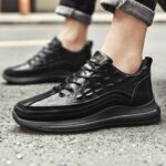 کتونی مردانه جدید با طرح چرم تمساح مشکی Men's Crocodile Pattern Black Casual Sneakers