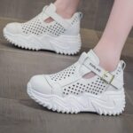 کتونی لژ مخفی لژدار زنانه رویه تنفسی تمام سفید Women's Hidden Platform Breathable All White Sneakers