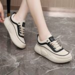 کتونی اسپرت لژدار طبی زنانه فانتزی کرم مشکی Women's Platform Orthopedic Cream Black Fashion Sneakers