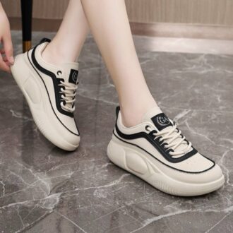 کتونی اسپرت لژدار طبی زنانه فانتزی کرم مشکی Women's Platform Orthopedic Cream Black Fashion Sneakers