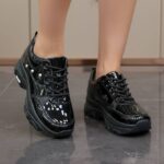 کتونی اسپرت لژدار فول مشکی ورنی Women's Platform Full Black Patent Sneakers