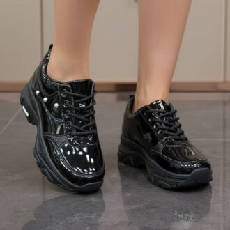 کتونی اسپرت لژدار فول مشکی ورنی Women's Platform Full Black Patent Sneakers
