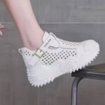 کتونی لژ مخفی لژدار زنانه رویه تنفسی تمام سفید Women's Hidden Platform Breathable All White Sneakers