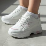 کتونی اسپرت لژدار خانومانه مدل پرنده سفید صورتی Women's Bird Style Platform Sneakers White Pink