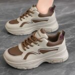 کتونی اسپرت لژدار طبی مدل پرنده ترند 2026 کرم قهوه‌ای Women's Bird Style Platform Orthopedic Trend 2026 Cream Brown Sneakers