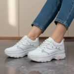 کتونی اسپرت لژدار فانتزی سفید نقره‌ای ورنی Women's Platform Fashion White Silver Patent Sneakers