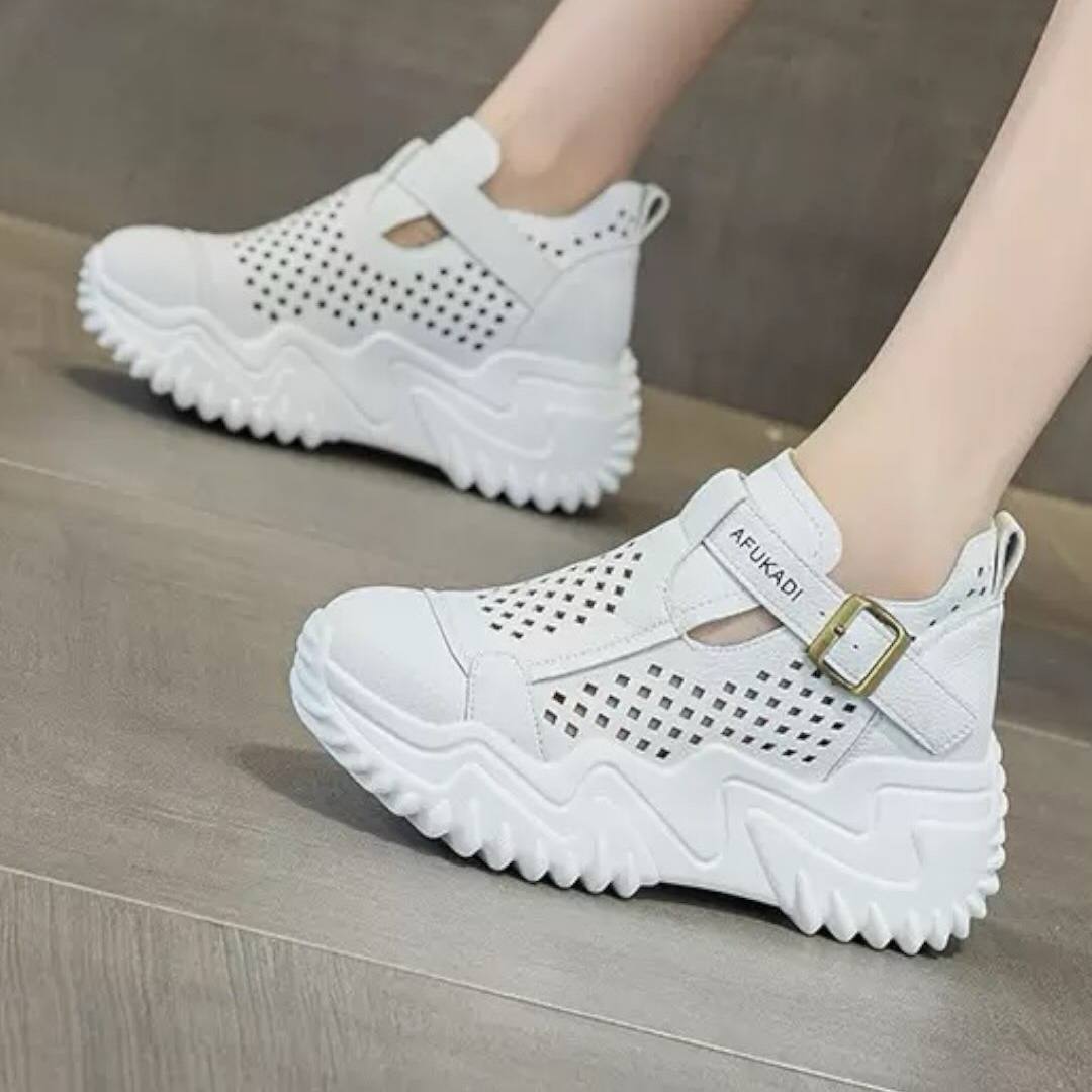 کتونی لژ مخفی لژدار زنانه رویه تنفسی تمام سفید Women's Hidden Platform Breathable All White Sneakers کتونی لژ مخفی لژدار زنانه رویه تنفسی تمام سفید Women's Hidden Platform Breathable All White Sneakers