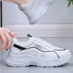 کتونی اسپرت لژدار طبی مدل چونه فانتزی سفید مشکی Women's Chunky Platform Orthopedic White Black Fashion Sneakers