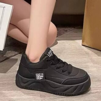 کتونی لژدار فشن زنانه مدل لاو مشکی Women's Love Platform Fashion Black Sneakers