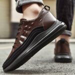 کتونی مردانه اسپرت طرح چرم تمساح قهوه‌ای مشکی Men's Crocodile Pattern Leather Sport Sneakers Brown Black