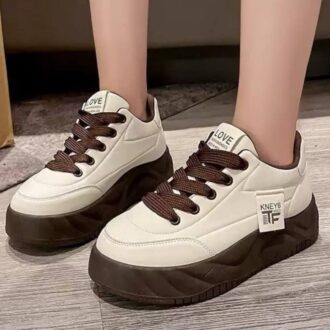 کتونی لژدار اسپرت زنانه مدل لاو کرم قهوه‌ای Women's Love Platform Sneakers Cream Brown